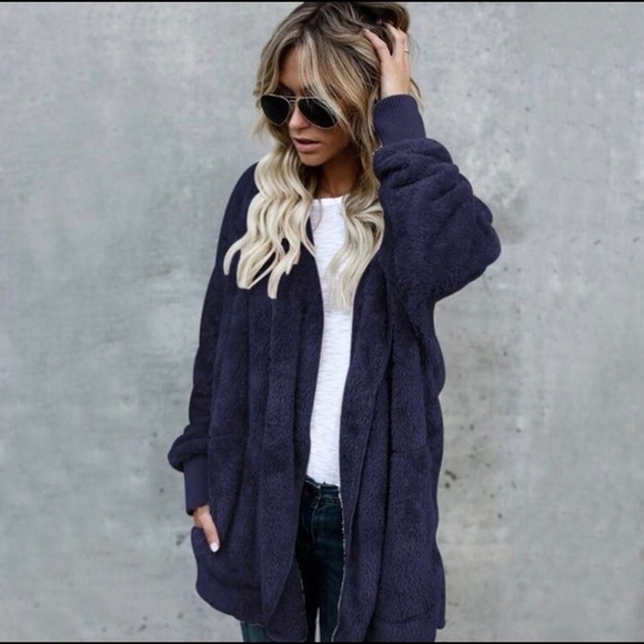 ❤️SUPER SOFT NAVY BLUE SHERPA JACKET❤️ - Picture 3 of 5